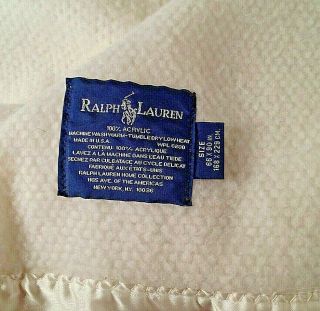 Vintage Ralph Lauren Ivory Thermal Waffle Blanket Satin Trim 66X90 Made in USA 3