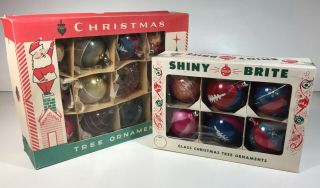 18 Vintage Glass Christmas Tree Shiny Brite & More Ornaments In Boxes