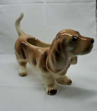 Vintage Art Pottery Dog Basset Hound Planter Large 11 " Long