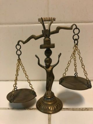 Vintage Brass Hanging Balance Scale Of Justice Cherub