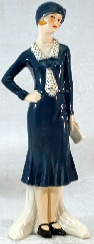 Vintage Goebel West Germany Flapper Style Lady Figurine in Blue Dress Art Deco 2