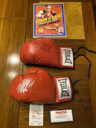 Iron Mike Tyson Buster Douglas Signed Everlast Boxing Gloves Jsa Tristar