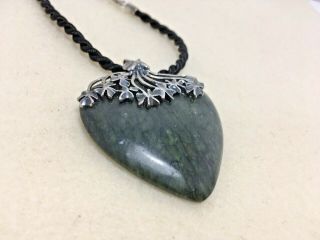 Vintage Sterling Silver Green Connemara Marble Heart Pendant (ireland)