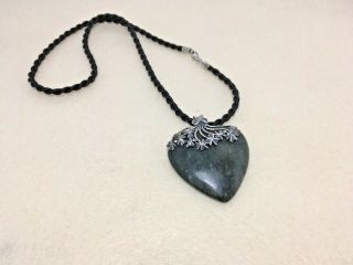 Vintage Sterling Silver Green Connemara Marble Heart Pendant (Ireland) 3