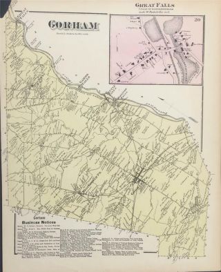 Antique Map Gorham,  Maine - Fw Beers Cumberland County Maine 1871