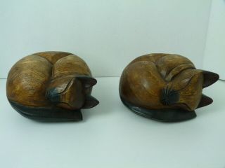 Vintage - Wood Book Ends - Cats - Hand Made 7 " X 4.  5 "