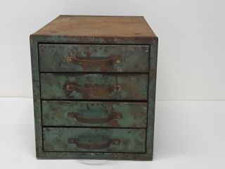 Vintage Industrial Small Green Metal 4 Drawer Parts Storage Box Cabinet