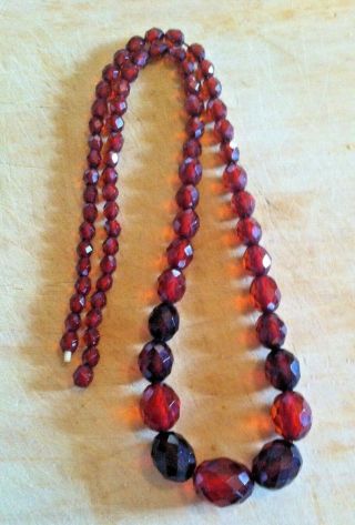 Estate Vintage Two - Tone Cherry Amber Faceted Graduated Beaded Necklace 27 " 40g