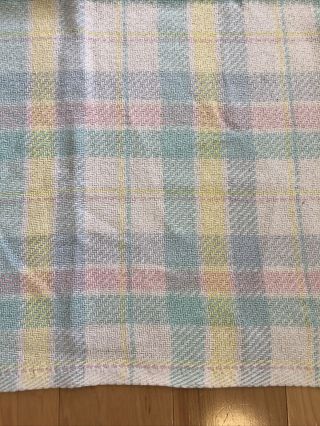 Vintage Baby Blanket Pastel Plaid Woven 100 Cotton Usa Blue Yel Green Pink