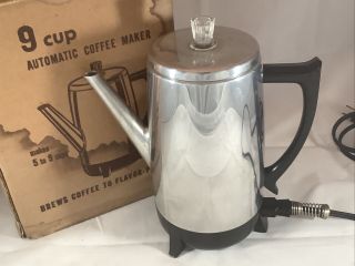 Vintage Aluminum West Bend 9 Cup Electric Percolator Coffee Maker Pot Box