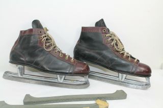 Vintage Mens Ice Skates Nestor Johnson Black Brown Leather Size 13