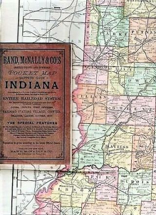 Rand - Mcnally Vest Pocket Map Of Indiana Showing All Counties Cities Towns 1910