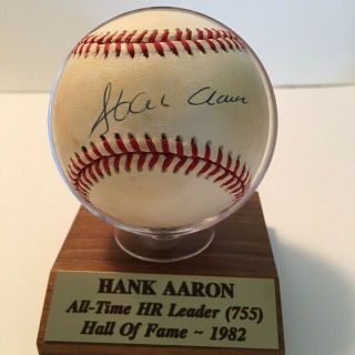 Hank Aaron Autographed Official National League Baseball And Display Case,  Goa