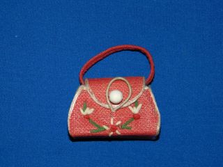 Vintage Barbie Clone Premier Embroidered Floral Red Straw Purse Handbag
