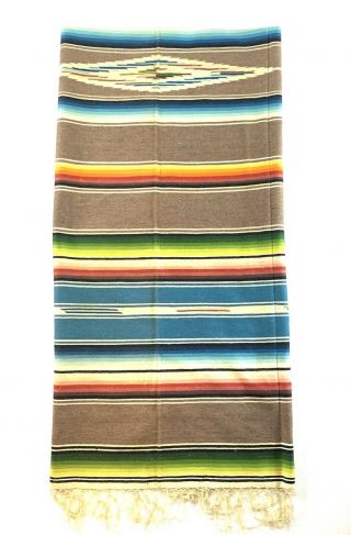 Vintage Southwest Hand Woven Wool Navajo Blanket Tapestry Fringe 74l X 41w