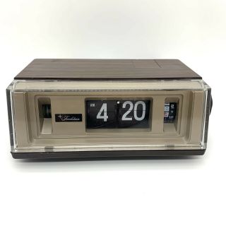 Vtg Sears Alarm Clock Flip Numbers 71321 Tradition Mid Century Modern Wood Grain