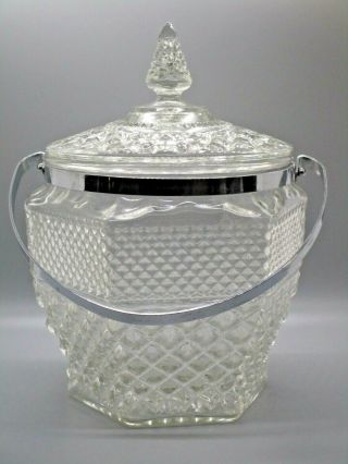 Vintage Mid Century Diamond Cut Crystal Ice Champagne Bucket With Lid Home Bar