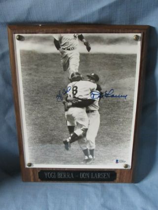 Yogi Berra - Don Larsen Autographed 8x10 1956 Ws Photo In Plaque Beckett