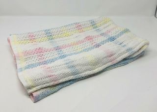 Vintage Pastel Plaid Cotton thermal Woven Baby Blanket Wpl 1675 Beacon USA 32x48 2