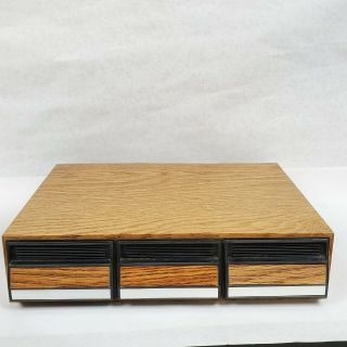 Vintage Faux Wood Cassette Tape Holder Drawer Storage Box Case - Holds 42