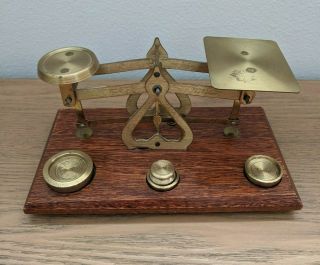 Vintage Brass Postal Scale With Weight Set Made In England