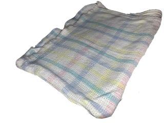 Vintage Pastel Thermal Large Baby Blanket Plaid 100 Cotton Waffle Weave