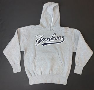 Vintage Majestic York Yankees Hoodie Sweatshirt Size Adult Xl Gray Script