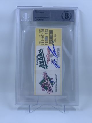 Jose Canseco Signed 1989 World Series Ticket Stub Beckett Oakland Athletics