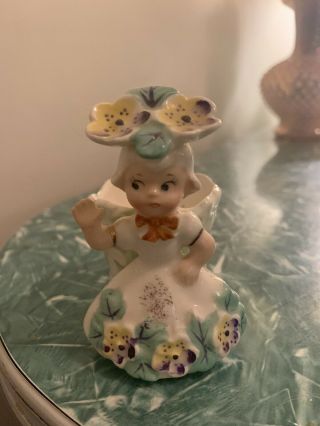 Vintage 1958 Napco Flower Hat Girl Bobby Pin Holder Mini Planter
