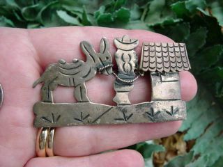 Vintage Mexico Sterling Silver - Man With Donkey And House - Pin Brooch Southwest