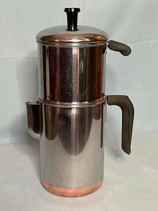 Vtg Revere Ware Drip - O - Lator 8 Cup Stainless Coffee Maker Copper Clad Bottomeuc