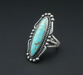 Handmade Vintage Navajo Sterling Silver Turquoise Ring Size 7 1.  25 " Long Rs2774