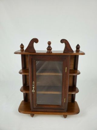 Vintage Table Top Wood Display Curio Cabinet With Glass Door Federal Style 17 