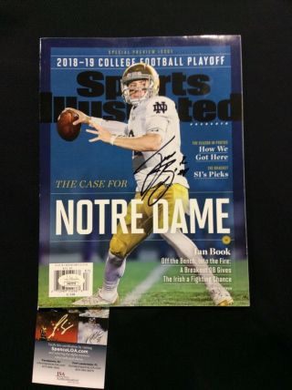 Ian Book Signed Sports Illustrated No Label Nl Notre Dame Football Jsa
