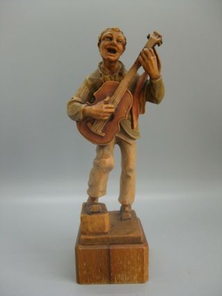 Vtg Anri Italian Hand Carved Wood Wooden Musician W/guitar Figurine Statue Italy