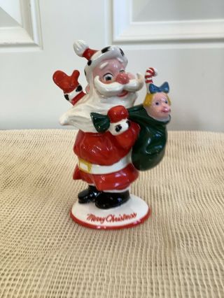 Vintage Santa Claus With Bag & Doll Christmas Figurine - Kreiss - Whimsical