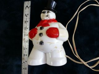 Vintage Lighted Snowman Decoration With Red Mittens 9.  5 " Circa 1950