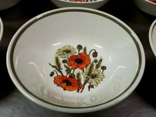 Set Of 6 Vintage J&g Meakin Retro Red Poppy Pattern 6 - 1/2 " Coupe Cereal Bowls