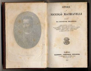 1851 Zirardini: Opere Di Niccolo Machiavelli.  (32293ab)