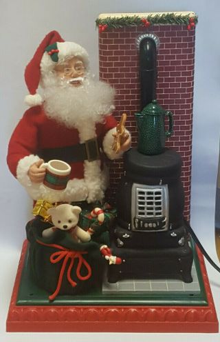 Vintage Holiday Creations Animated Musical Santa W/ Pot Belly Stove W/box