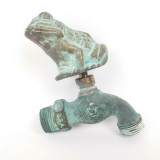 Vintage Solid Brass Frog Toad Garden Yard Water Faucet Hose Valve Usa