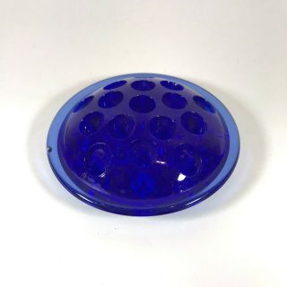 Vintage Cobalt Blue Glass Flower Frog Round Disc 16 Holes 4 1/4 " Dia