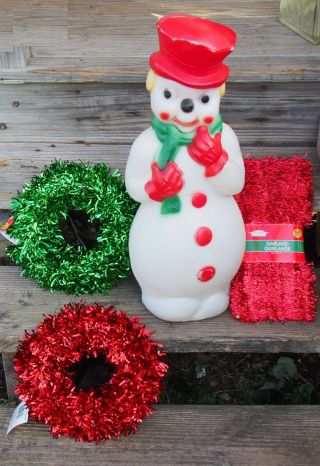 Vtg 1973 Carolina Enterprises Christmas Snowman Plastic Blow Mold 22” W/ Bonus