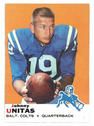 Johnny Unitas Signed 1969 Topps Football Card 25 Hall Of Fame Baltimore Colts
