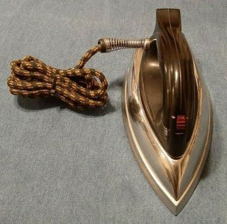 Vintage Sunbeam Ironmaster Dry Iron With Bakelite Handle Cloth Cord A - 4