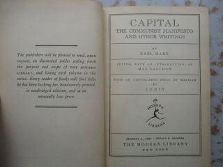 Modern Library HC,  Dust Jacket - Capital & Other Writings by Karl Marx Ca.  1933 3