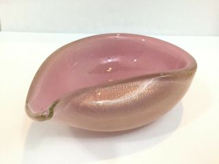 Vintage Pink And Gold Murano Glass Paisley Teardrop Trinket Bowl Ashtray 6”