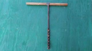 Great Vintage Farm Tool Barn Beam 17 " Auger 1 " Bit Hand Drill Wooden Handle