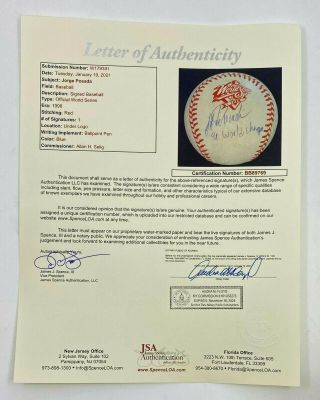 Jorge Posada Signed 1998 World Series Baseball w/ Inscription JSA LOA NY Yankees 3