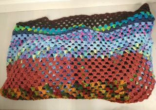 Vintage Large Homemade Granny Square Blanket Throw Quilt 98 " X 98 " Color Crochet